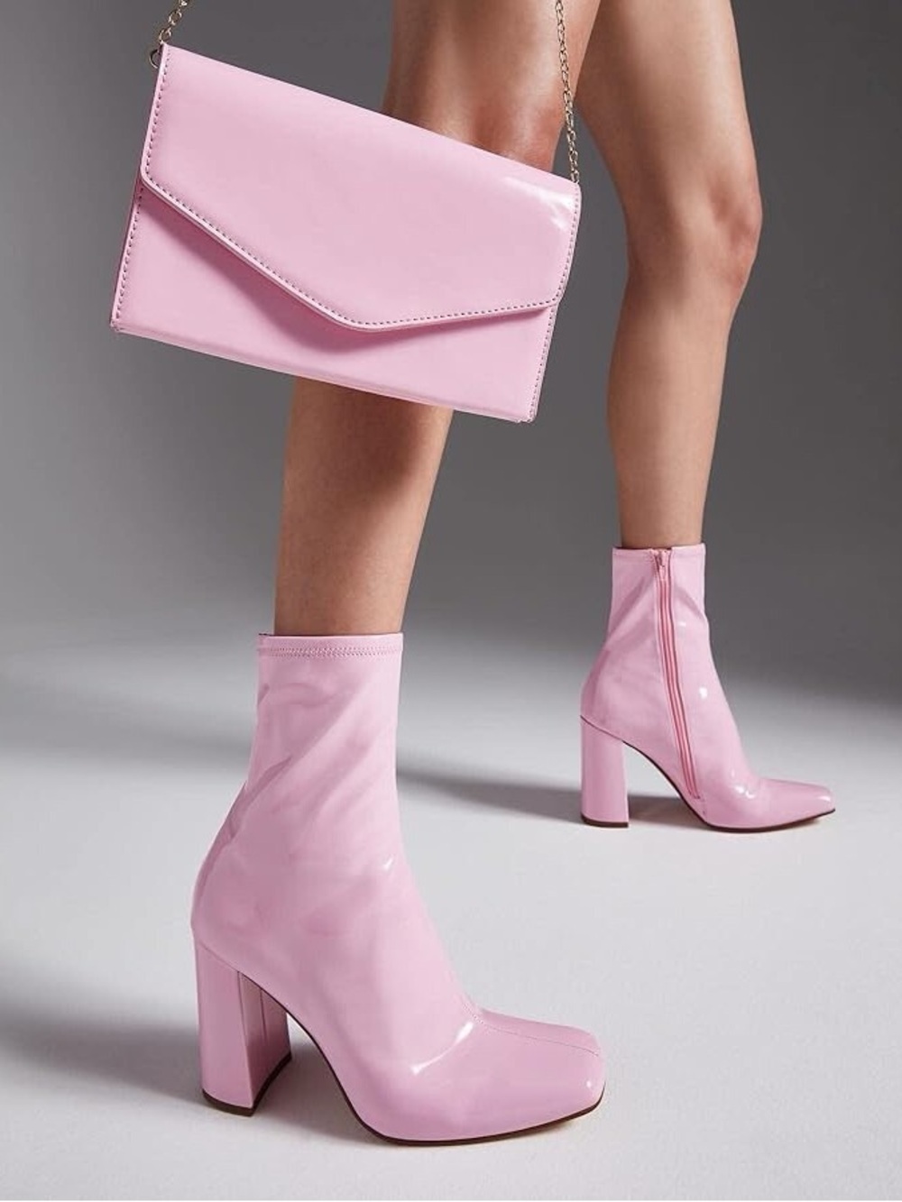 Steve Madden Lynden Pink Patent Block Heel Ankle Boots